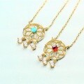 wholesale Wholesale 9K Gold Plated Silver European Style Trendy Versatile Vintage Hollow-Out Garnet Dreamcatcher Necklace Women's Jewelry-0-3