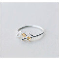 wholesale Sterling silver ring women's bohemian sweet silver-plated gold flower leaf ring cute bird open ring J2783-0-3
