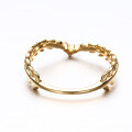 wholesale 9K/14K Gold Leaf Ring for Women, Vintage Feather V-Shaped Stackable Zircon Diamond Pinky Ring, Yili Jewelry-0-2