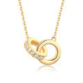 wholesale Metal S925 Sterling Silver, Gold Plated, Simple Korean Style Double Circle Pendant Necklace for Women, Valentine's Day Gift for Girlfriend-0-5