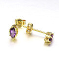 wholesale New 9K Gold Crystal Stud Earrings for Women, Japanese Style Simple Basic Versatile Amethyst Small Earrings for Drop Shipping-0-1