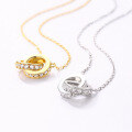 wholesale Metal S925 Sterling Silver, Gold Plated, Simple Korean Style Double Circle Pendant Necklace for Women, Valentine's Day Gift for Girlfriend-0-3