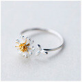 wholesale S925 silver ring, women's Korean style forest-themed silver gold-plated daisy ring, cute small leaf open ring, R00108-0-4