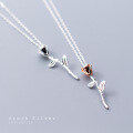 wholesale S925 silver necklace with Korean-Japanese style fashionable personalized rose pendant, elegant and unique floral collarbone chain for women D4826-0-2