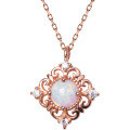 wholesale S925 Silver Pendant Necklace for Women, Korean-style Sweet Square Pattern Synthetic Opal Short Collarbone Chain D4359-0-4