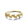 wholesale 9K Gold Willow Leaf Hand-Set Zircon Ring Women's Yili Jewelry Wholesale Japanese Light Luxury Versatile One-Piece Drop Shipping-0-4