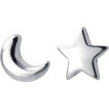 wholesale Metal: s925, star and moon asymmetrical earrings for women, Korean style minimalist and cute ear piercings jewelry E379-0-3