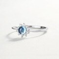 wholesale S925 Silver Plated with White Gold, European and American Style, Versatile and Combinable Sky Blue Topaz Sunflower Open Ring-0-1