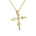 wholesale 9K Gold Japanese-style Light Jewelry Women's Cross Guardian Pendant with Exquisite Zirconia, Detachable, Chain Not Included-0-1