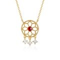 wholesale Wholesale 9K Gold Plated Silver European Style Trendy Versatile Vintage Hollow-Out Garnet Dreamcatcher Necklace Women's Jewelry-0-4