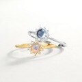 wholesale S925 Silver Plated with White Gold, European and American Style, Versatile and Combinable Sky Blue Topaz Sunflower Open Ring-0-2