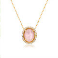 wholesale S925 Sterling Silver 9K Gold Plated Egg-Shaped Rose Quartz Pendant Necklace, Retro Style Casual Simple European and American Wholesale Jewelry-0-4