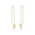 wholesale S925 Sterling Silver Japanese-style Light Luxury Leaf Earrings, Versatile Dangling Ear Thread, Long Trendy Women's Ear Accessories-0-5