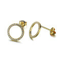 wholesale 9K gold super versatile minimalist fashion OL circle basic earrings for women, zircon stud earrings, single piece sold, non-fading-0-2