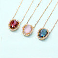 wholesale S925 Sterling Silver 9K Gold Plated Egg-Shaped Rose Quartz Pendant Necklace, Retro Style Casual Simple European and American Wholesale Jewelry-0-2