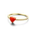 wholesale 14K gold-plated artificial resin heart ring for women, minimalist small red heart elegant peach ring for drop shipping-0-1