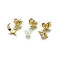 wholesale 9K Gold Star Moon Moonstone Pearl Earring Set for Women, Super Exquisite Mini Earrings New Style-0-5