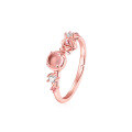 wholesale S925 Sterling Silver Pink Crystal Romantic Rose Ring for Women, Adjustable and Versatile-0-5