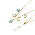 wholesale 9K Gold with Natural Gemstone Marquise Pendant Necklace, Women's Same Style Larimar Collarbone Chain-0-4