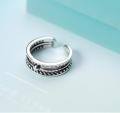 wholesale Sterling Silver Women's Vintage Thai Silver Multi-Layer Twist Bead Open Adjustable Ring Ethnic Style Pinky Ring J3541-0-3