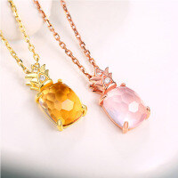 wholesale Metal material first, Japanese-style light jewelry sweet and lively pineapple pendant casual and versatile elegant pink crystal necklace for women wholesale-Rose Quartz [Pendant] without chain 925 Silver
