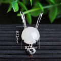 wholesale Metal material first: 925 sterling silver inlaid with Hetian jade with certificate, Chinese zodiac rabbit white jade cabochon necklace for girlfriend or best friend-0-5