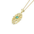 wholesale 9K Gold Vintage Royal Palace Style Natural Green Gemstone Cluster with Zirconia Pendant Emerald Bezel Edge Necklace in Stock-0-4