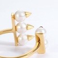 wholesale S925 Plated 9K Gold, Japanese Korean Style Minimalist Horn Tapered Tooth Pearl Ring for Women, Shell Pearl Open Adjustable Ring-0-2