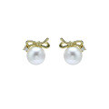 wholesale 9K Gold Korean-style Natural Freshwater Pearl Bow Stud Earrings Wholesale Sweet and Minimalist Earrings-0-4