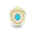 wholesale 9K Gold Vintage Openwork Palace Style Natural Turquoise Pearl Ring for Women-0-4