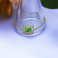 wholesale 9K Gold Adjustable Chain Ring with Natural Peridot for Women, Vintage Palace Style Luxury Japanese-0-1