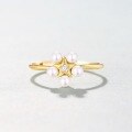 wholesale S925 silver plated with 9K gold, Japanese Korean style lightweight luxury geometric pentagram pearl ring for student internet-famous female-0-1