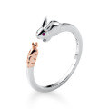 wholesale S925 silver ring for women, Korean style cute little rabbit carrot open animal ring J569-0-4