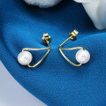 wholesale 9K gold fashion minimalist geometric triangle teardrop natural freshwater pearl earrings, daily Korean ins lightweight luxury internet-famous style-0-3
