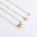 wholesale Silver Japanese-style minimalist design small pearl collarbone chain bow necklace pendant Valentine's Day gift-0-2