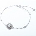 wholesale S925 Sterling Silver Japanese and Korean Light Luxury Vintage Round Plate Inlaid with Natural Freshwater Pearl Geometric Bracelet for Women, Fine Workmanship Silver Wholesale-0-1