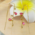 wholesale 9K Gold ArtLi Jewelry New Collection Red Teardrop Tassel Ear Thread Earrings for Women, Super Minimalist and Fresh-0-2