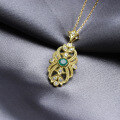 wholesale 9K Gold Vintage Royal Palace Style Natural Green Gemstone Cluster with Zirconia Pendant Emerald Bezel Edge Necklace in Stock-0-1