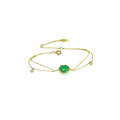 wholesale 9K Gold Japanese Style New Natural Green Chrysoprase Double-Sided Double-Layer Bracelet for Women-0-4
