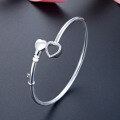 wholesale S990 Sterling Silver Ethnic-style Heart-shaped Key Adjustable Bangle for Women, Simple and Fashionable Love Pure Silver Bracelet Jewelry-0-2