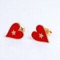 wholesale 925 silver with 9K gold plated, European and American fashion drip oil red heart white zircon, playing card red heart women's earrings Cross-border hot style-0-1