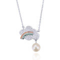 wholesale S925 Sterling Silver Diamond Rainbow Pearl Necklace for Women, Korean Style Sweet Fresh Fashion Jewelry with Colorful Diamond Pendant Choker-0-4