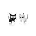 wholesale S925 silver Japanese and Korean fashion quirky black and white cat earrings cute small animal earrings G3139-0-4