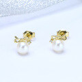 wholesale 9K Gold Korean-style Natural Freshwater Pearl Bow Stud Earrings Wholesale Sweet and Minimalist Earrings-0-2