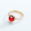 wholesale 925 Silver Gold-Plated Minimalist Natural Mozambique Garnet Round Ring Japanese Mori Girl Style Geometric Finger Jewelry-0-1
