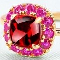 wholesale S925 Sterling Silver Plated with 9K Gold Vintage-Inspired Floral Ring with Natural Gemstones (Garnet and Ruby)-0-2