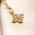 wholesale 9K Gold Retro Floral Leaf Design White Topaz Pendant, Creative New Four-Leaf Clover Versatile Necklace Without Chain-0-2