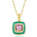 wholesale S925 Silver Japanese Style Natural Amethyst Drop Green Oil Paint Geometric Pendant Without Chain Exquisite Colored Gemstone Necklace for Women-0-5