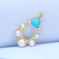 wholesale 9K Gold Yili Jewelry Vintage Teardrop Natural Pearl Turquoise Pendant Necklace Women's Hollow-Out Choker-0-1