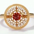 wholesale 925 silver plated with 9K gold, Japanese classic round inlaid natural Mozambique garnet luxury ring, fine craftsmanship jewelry-0-2